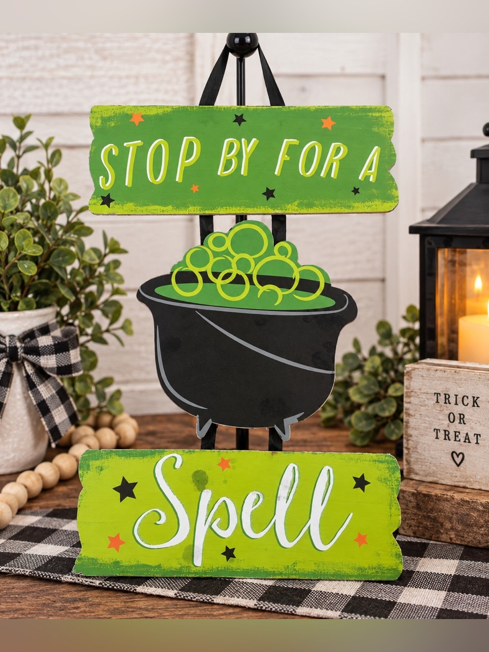 🎃 Halloween “Stop By for a Spell” Cauldron Hanging Sign 👻